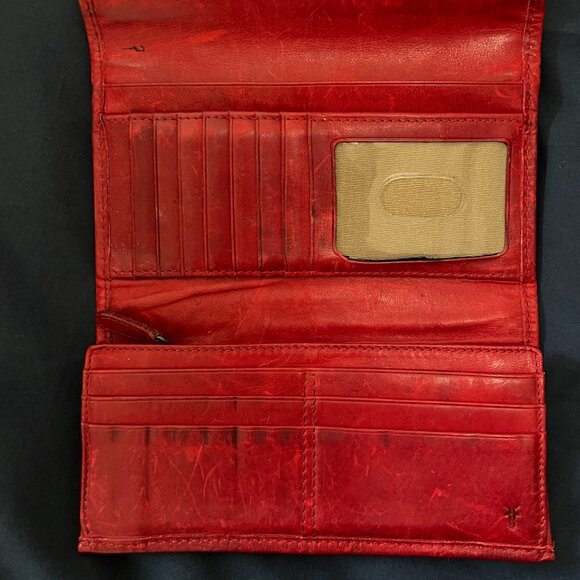 Frye Red Leather Tri-Fold Wallet Snap Closure - Picture 4 of 7
